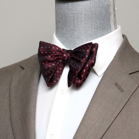 Men's Self-tied Bow Tie 100%Silk Big Butterfly S633 Maroon Ornament - Picture 9 of 15